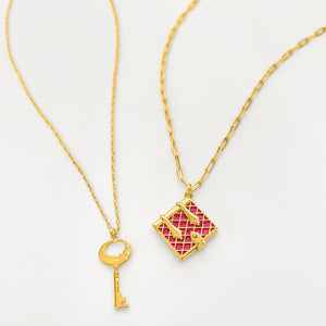 Secret Diary Book Locket and Key Pendant Gift Set (Magenta) - Gold